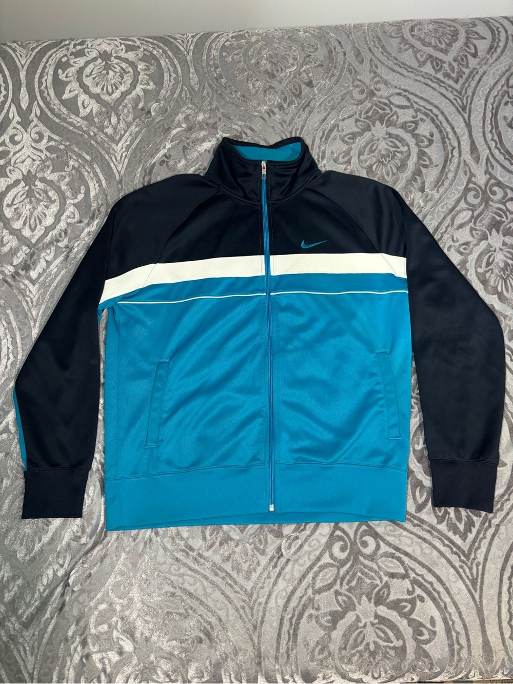 Nike Vintage Basketball Track Warmup Jacket Mens Large Teal Colorblock Full Zip